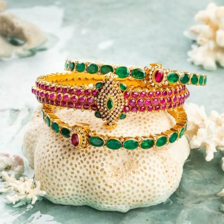 Stone bangles online gold